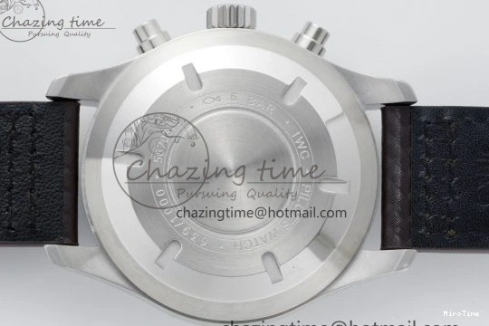 MIROTIME 0118 Pilot Chrono SS AZF 1:1 Best Edition Black Dial Orange Markers on Brown Leather Strap A EasyCare 7065